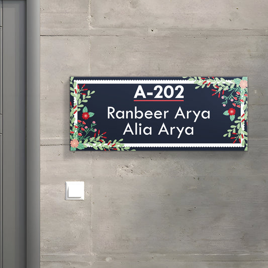Stylish acrylic name plate in red blue berry design – personalized name plate for home or office décor