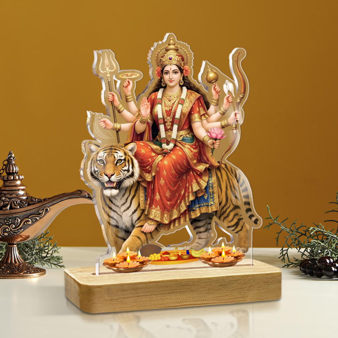 Buy Online Fashionury Acrylic Spiritual tabletop Maa Durga's Acrylic frame - Wooden Stand-D3