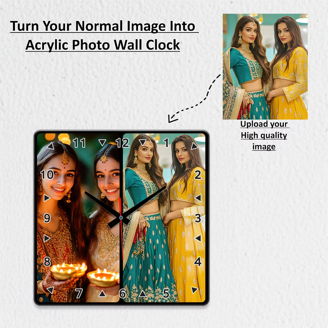 Acrylic Wall Clock - 2 Photo Collage Square