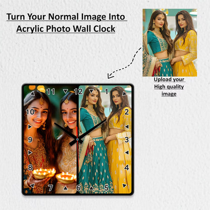 Acrylic Wall Clock - 2 Photo Collage Square