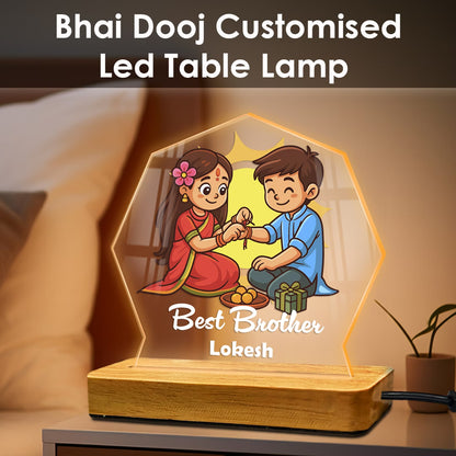 Personalized Best Brother acrylic LED lamp with custom name and rakhi tying design on wooden base – Fashionury