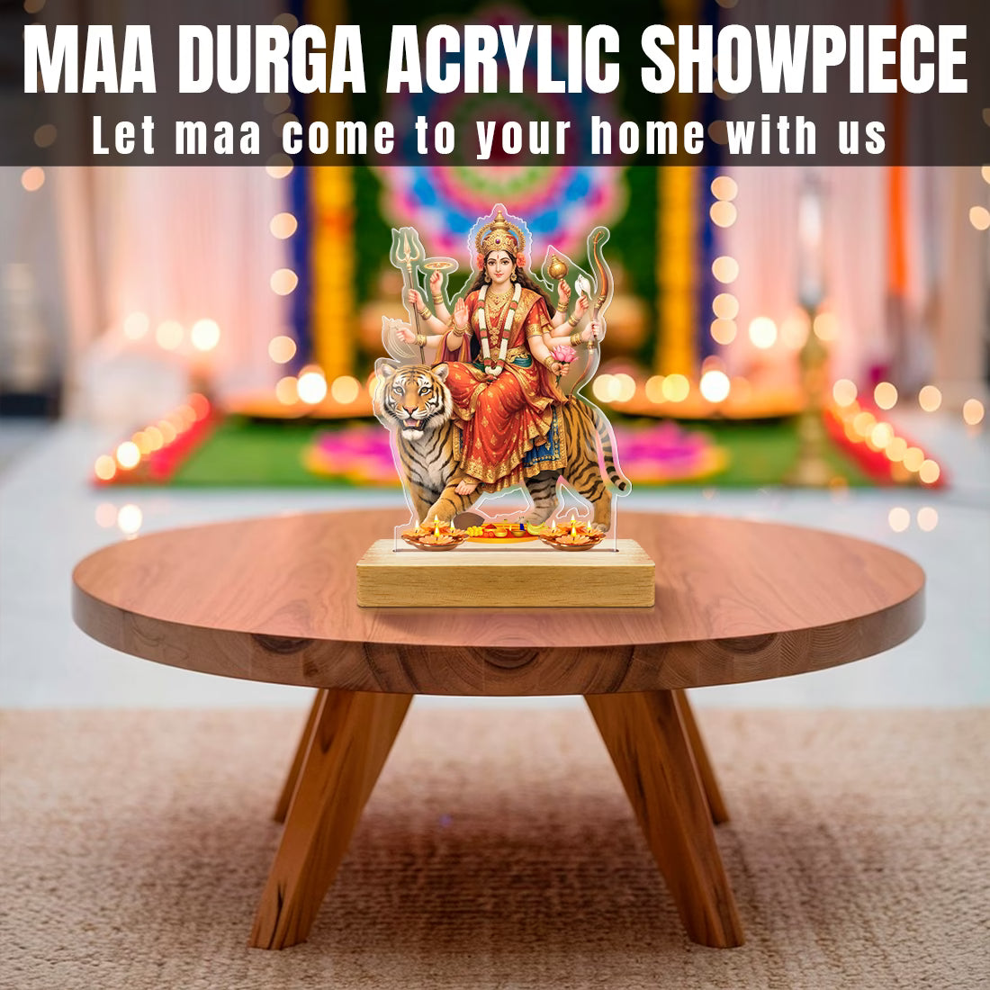 Buy Online Fashionury Acrylic Spiritual tabletop Maa Durga's Acrylic frame - Wooden Stand-D3