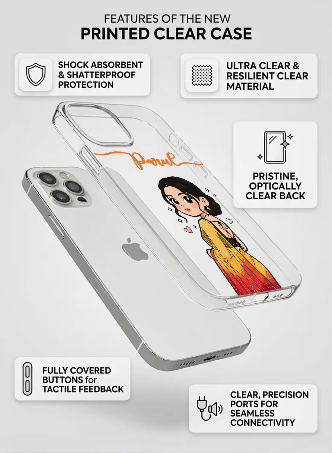 Cute Saree Girl Printed Clear Silicone Back Cover
