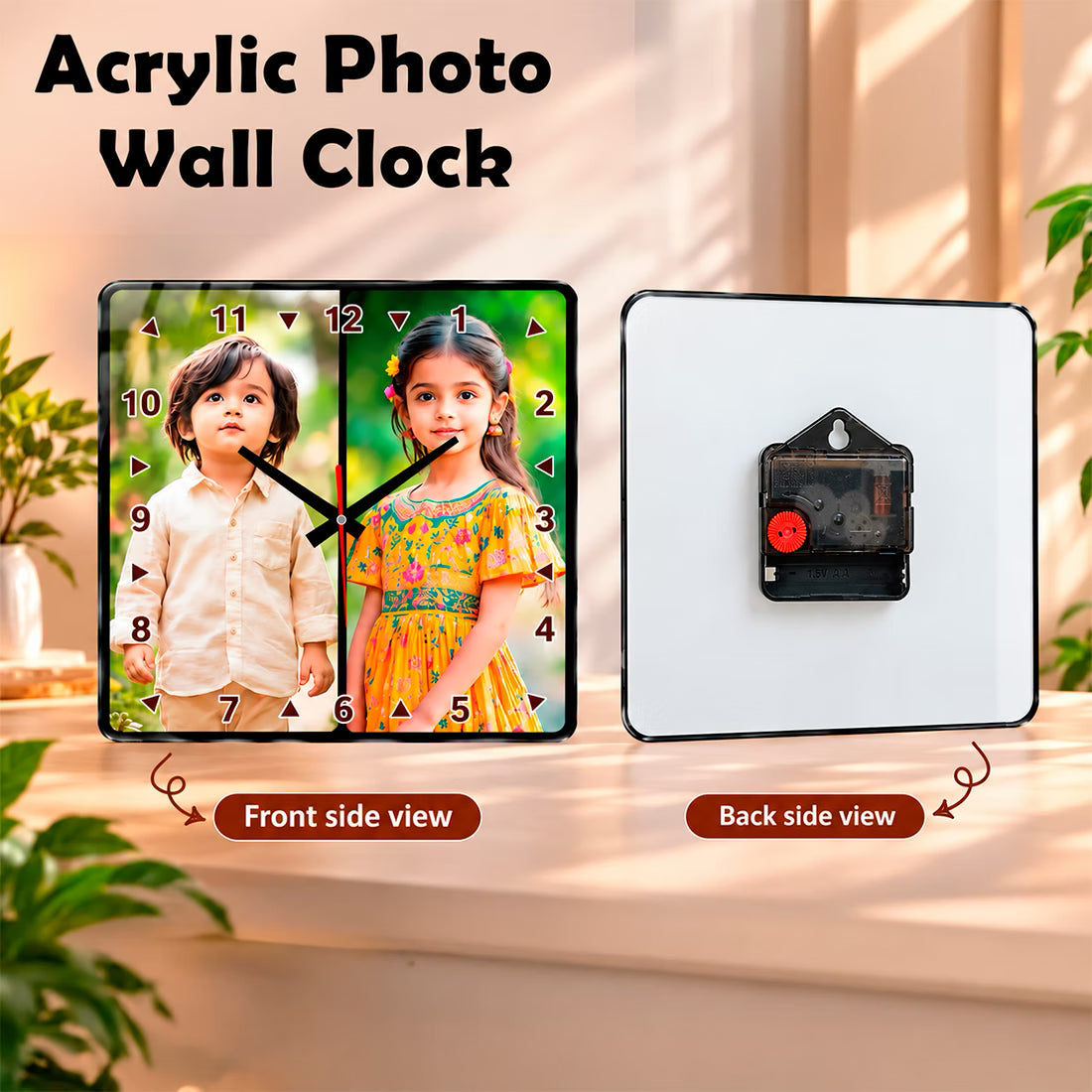 Acrylic Wall Clock - 2 Photo Collage Square
