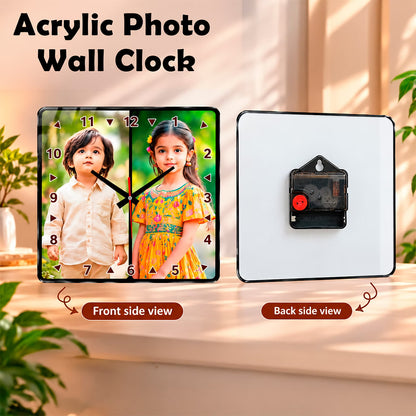 Acrylic Wall Clock - 2 Photo Collage Square