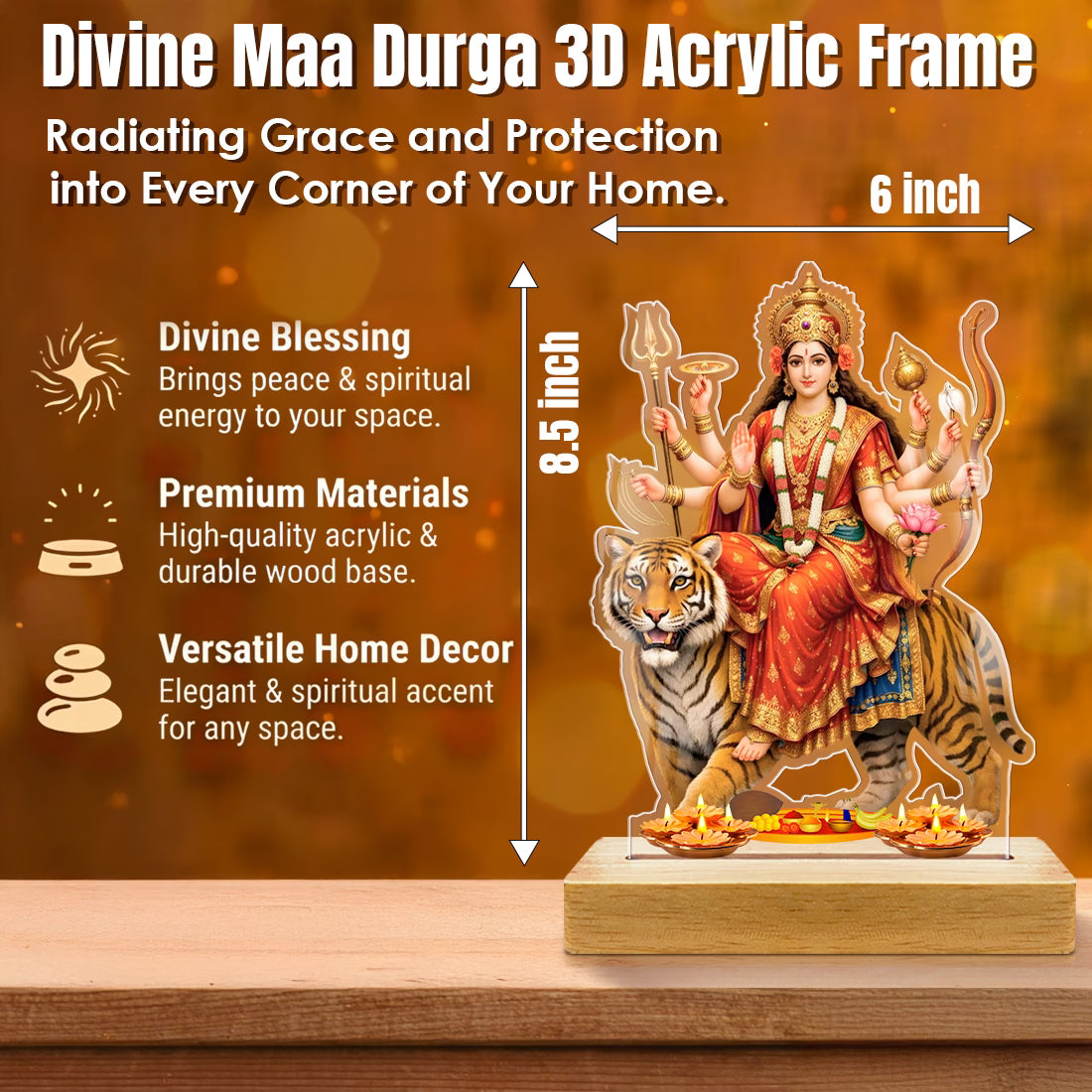 Buy Online Fashionury Acrylic Spiritual tabletop Maa Durga's Acrylic frame - Wooden Stand-D3