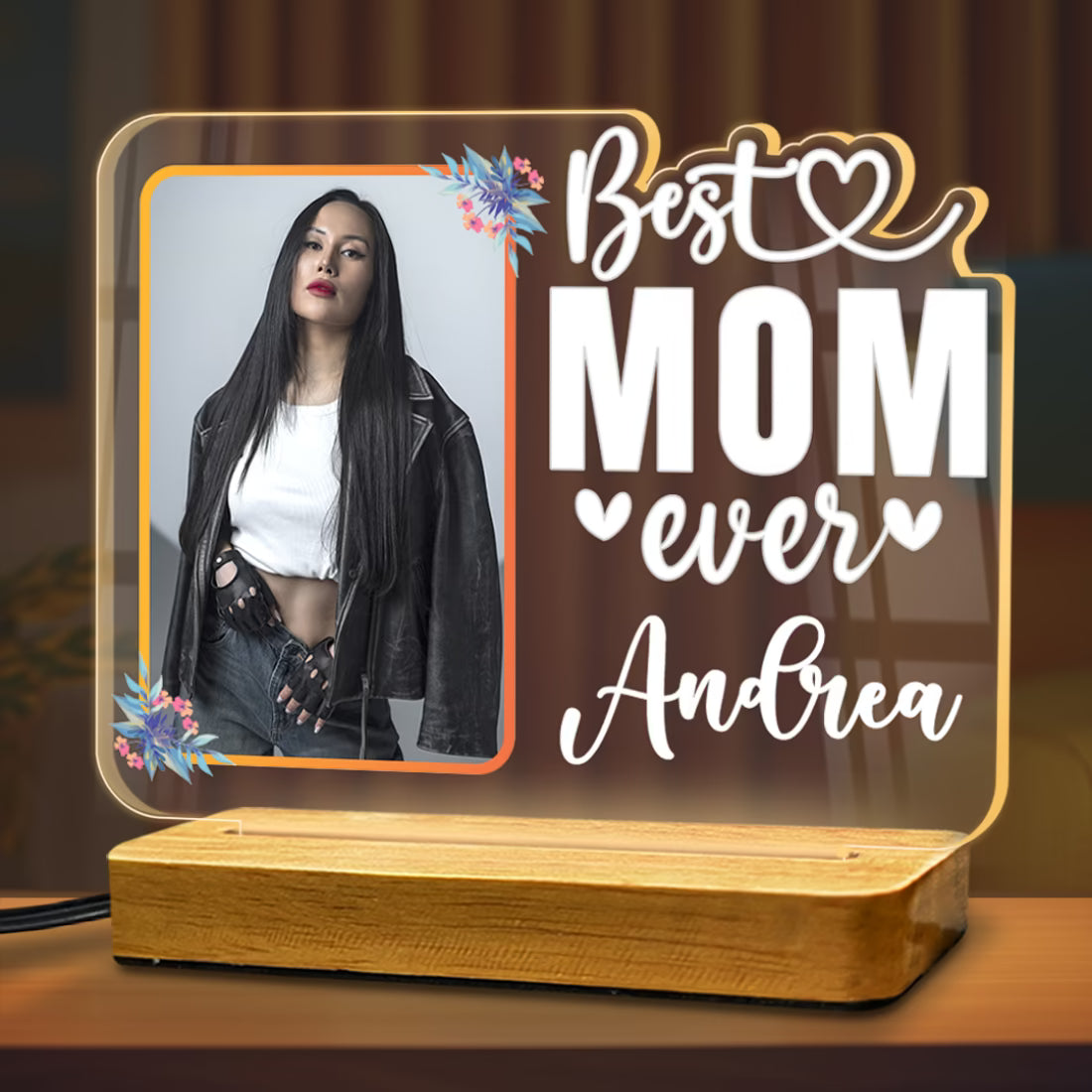Personalized Best Ever Acrylic LED Lamp Wooden Base | Fashionury