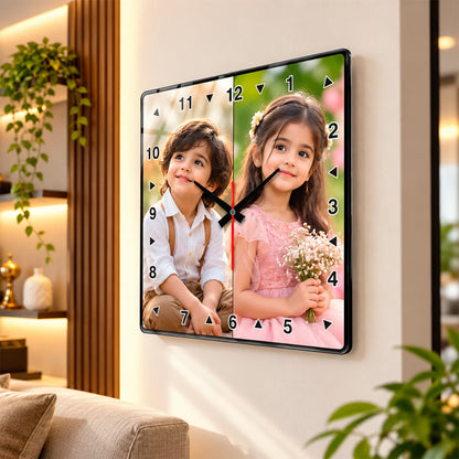 Acrylic Wall Clock - 2 Photo Collage Square