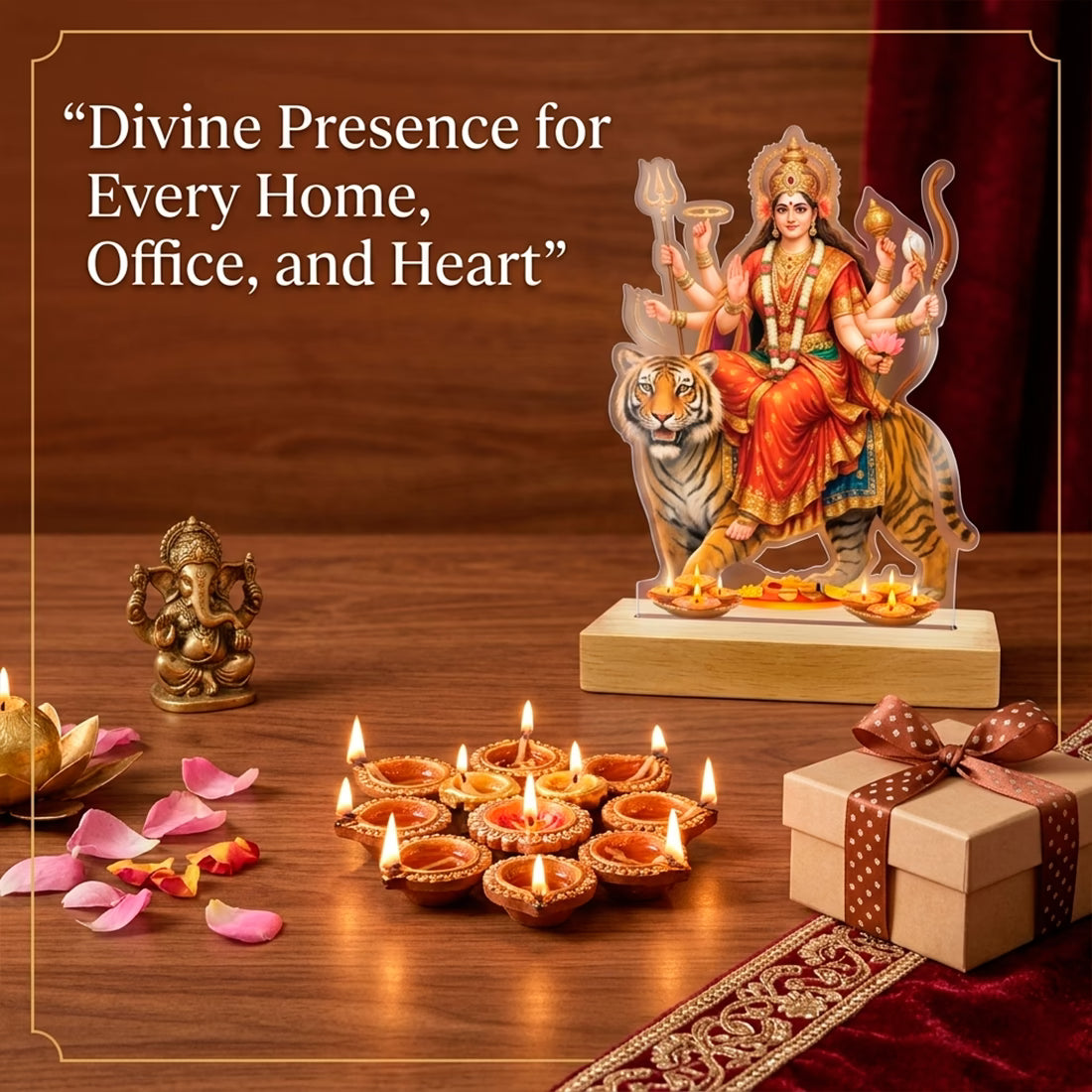 Buy Online Fashionury Acrylic Spiritual tabletop Maa Durga's Acrylic frame - Wooden Stand-D3