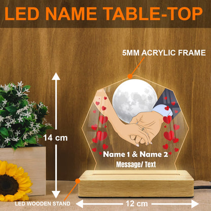 Personalized Karwa Chauth acrylic LED lamp with couple names, moon and holding hands design – Fashionury