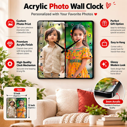 Acrylic Wall Clock - 2 Photo Collage Square