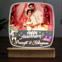 Acrylic Anniversary Lamp with LED Wooden Base - Square