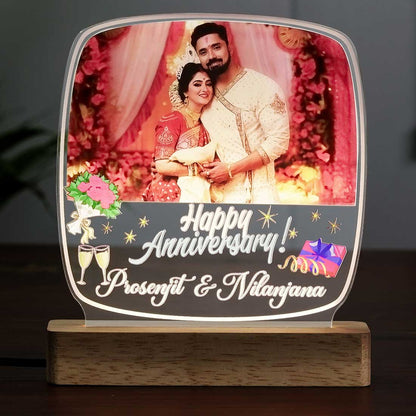 Fashionury Festive Custom Name and Photo Acrylic Anniversary Lamp with LED Wooden Base - Square