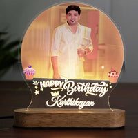 Acrylic Lamp with LED Wooden Base - Birthday