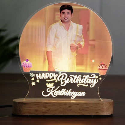 Illuminated Custom Name and Photo on the Acrylic LED Lamp with wooden base for Birthday gift at fashionury