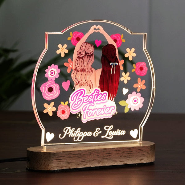 Acrylic Name LED Lamp with Wooden Base - Bestie Forever