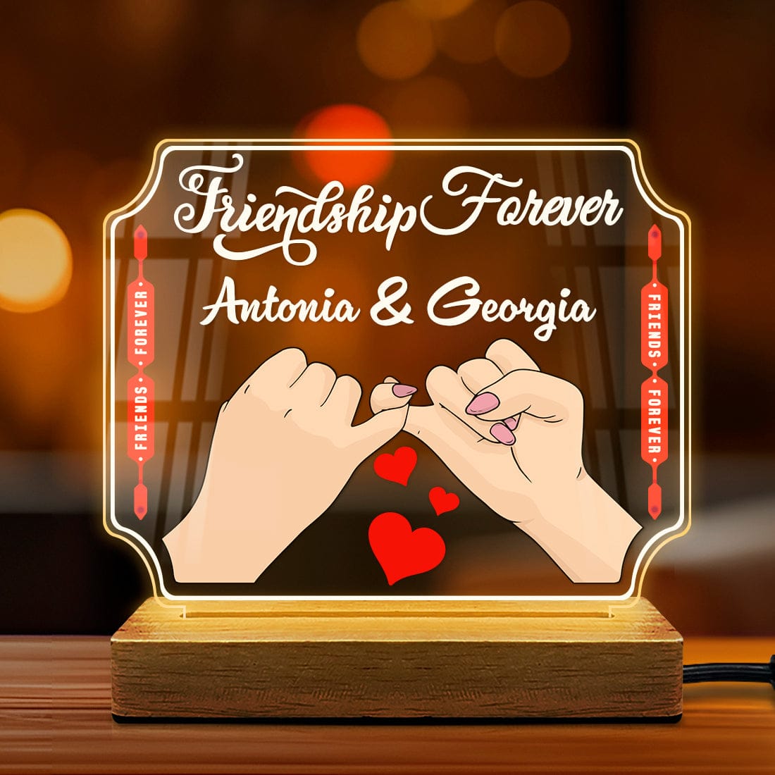 Fashionury Custom Acrylic Name LED Lamp with Wooden Base Gift - Friendship Forever