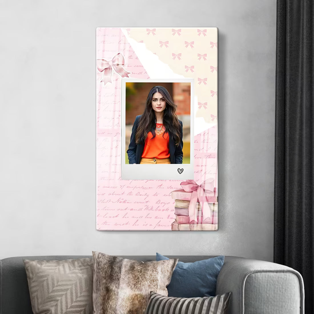 Personalized Perfect for bookworms! Custom acrylic frame with pink bows & book stack aesthetic at Fashionury.