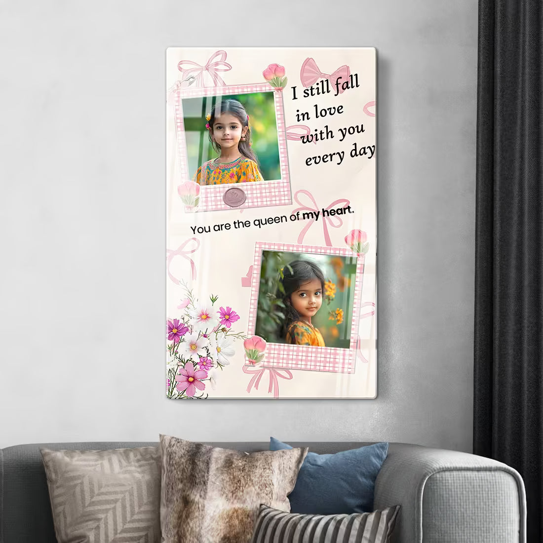 Buy custom photo frame. Pink aesthetic collage with romantic quotes and 2 pictures.
