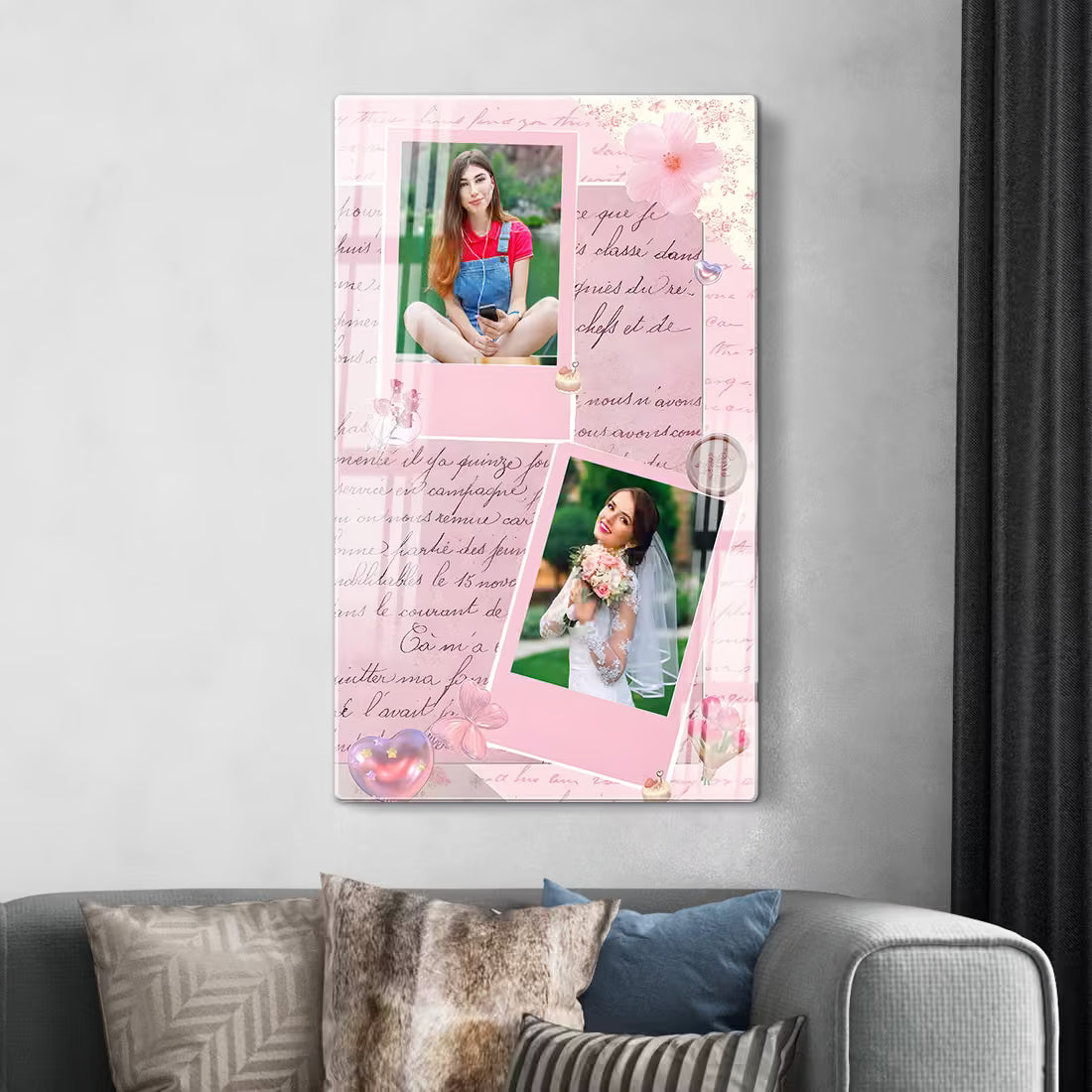 Soft pink aesthetic frame. Personalized wall art with French script & butterfly.