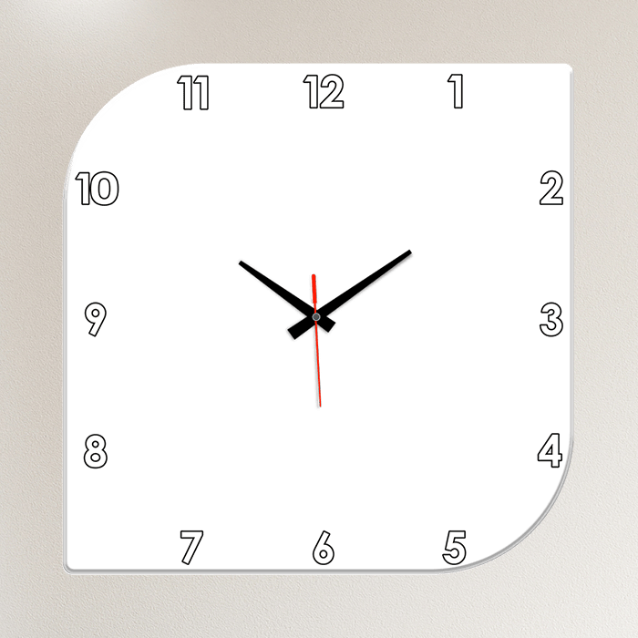 Preview of Stylish Rounded Square Acrylic Photo Clock hanging on living room wall