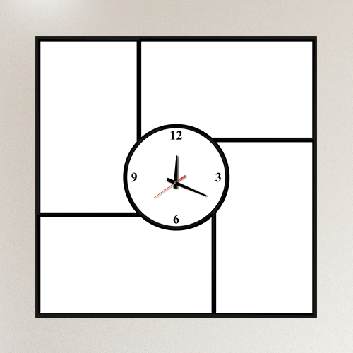 Preview of Modern Square Grid Design Acrylic Wall Clock holding 4 Custom Photos 