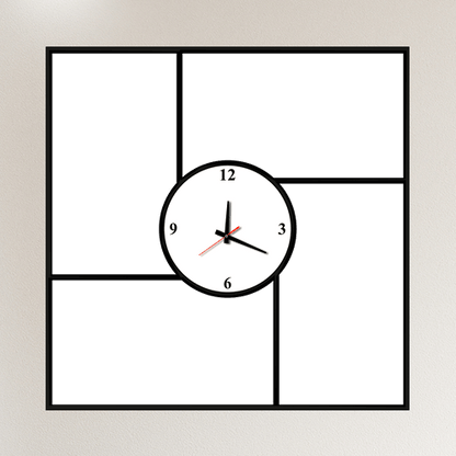 Preview of Modern Square Grid Design Acrylic Wall Clock holding 4 Custom Photos 
