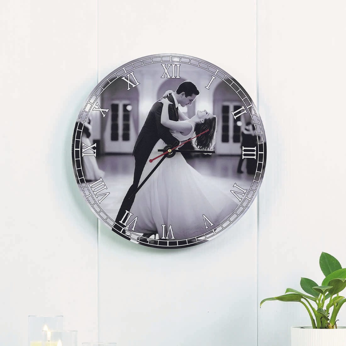 Personalized Round Acrylic Wall Photo Clock with Elegant Roman Numerals - Fashionury