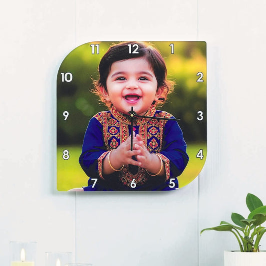 Custom Rounded Square Acrylic Wall Photo Clock perfect for Birthday or Anniversary Gift - fashionury