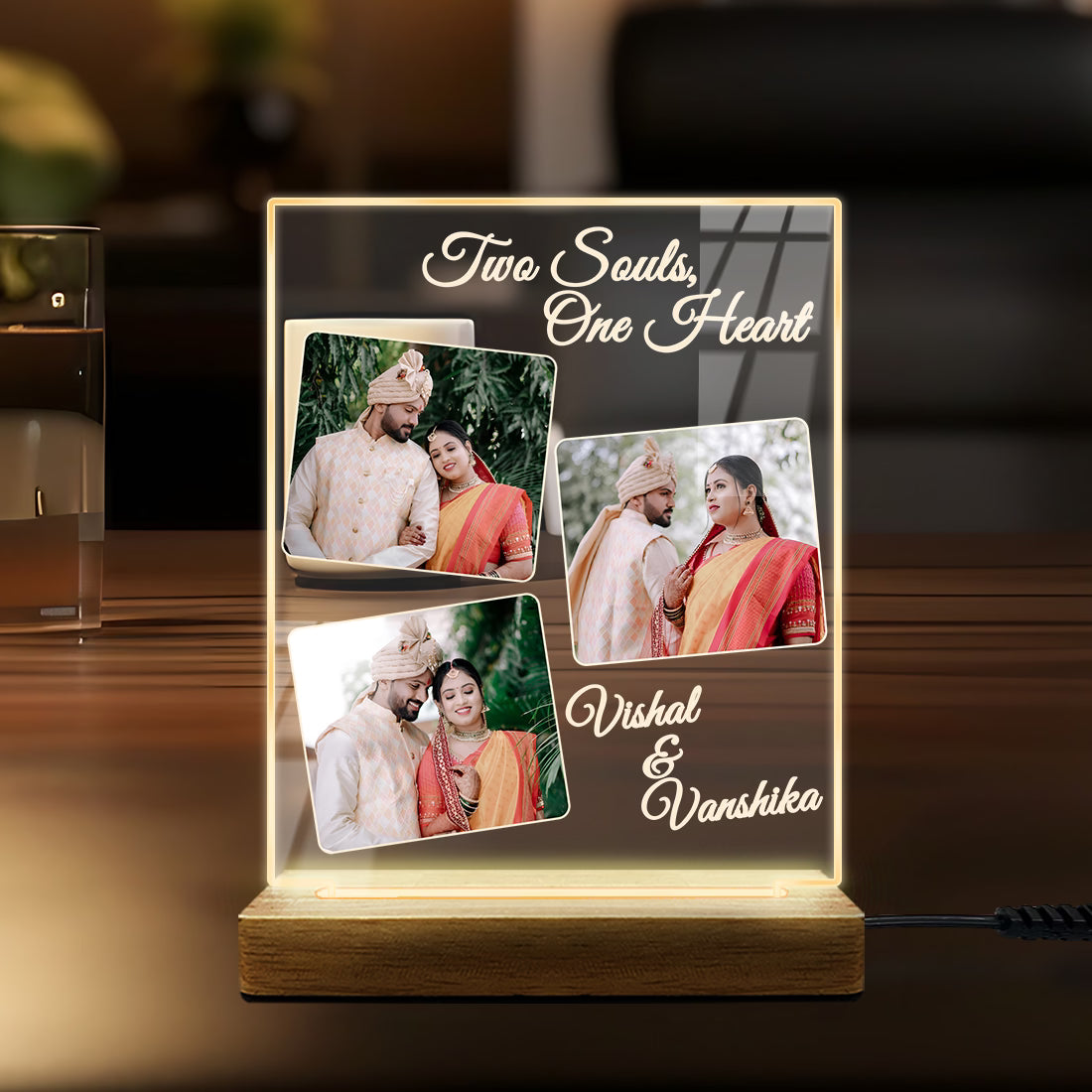 Buy Online Fashionury Print & Engrave Personalized Acrylic Photo Led Lamp - Wooden base D13