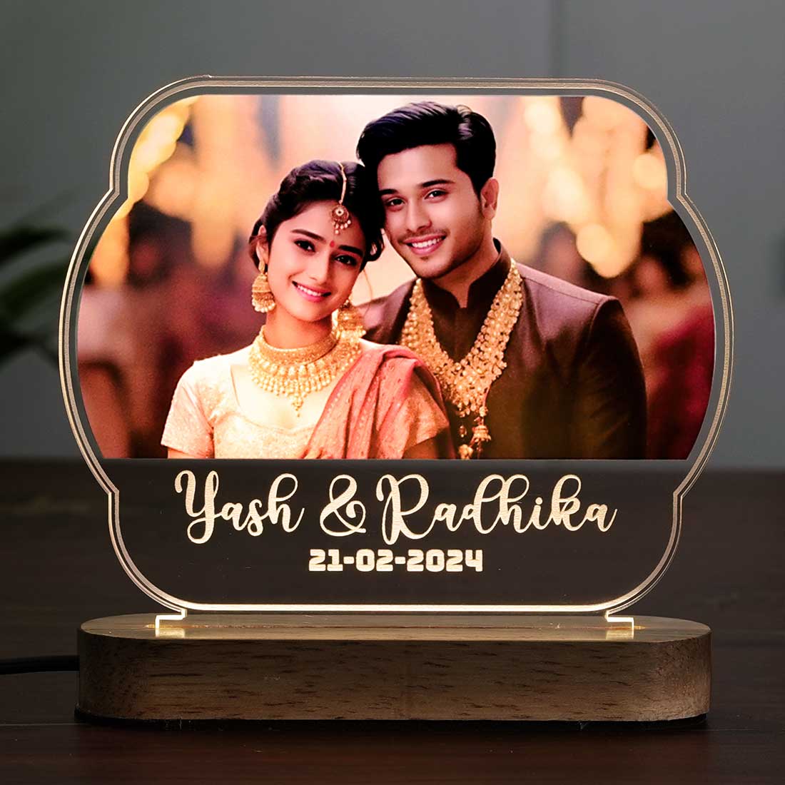 custom rounded landscape Acrylic photo Led lamps for home decor with Wooden Base at Fashionury