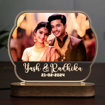 custom rounded landscape Acrylic photo Led lamps for home decor with Wooden Base at Fashionury