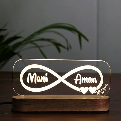 Fashionury Custom Name Engraved Acrylic LED Night Wooden Base Lamp with warm 