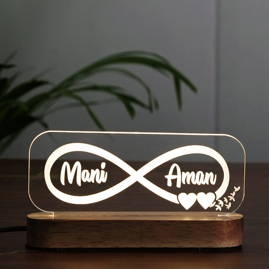 Fashionury Custom Name Engraved Acrylic LED Night Wooden Base Lamp with warm 
