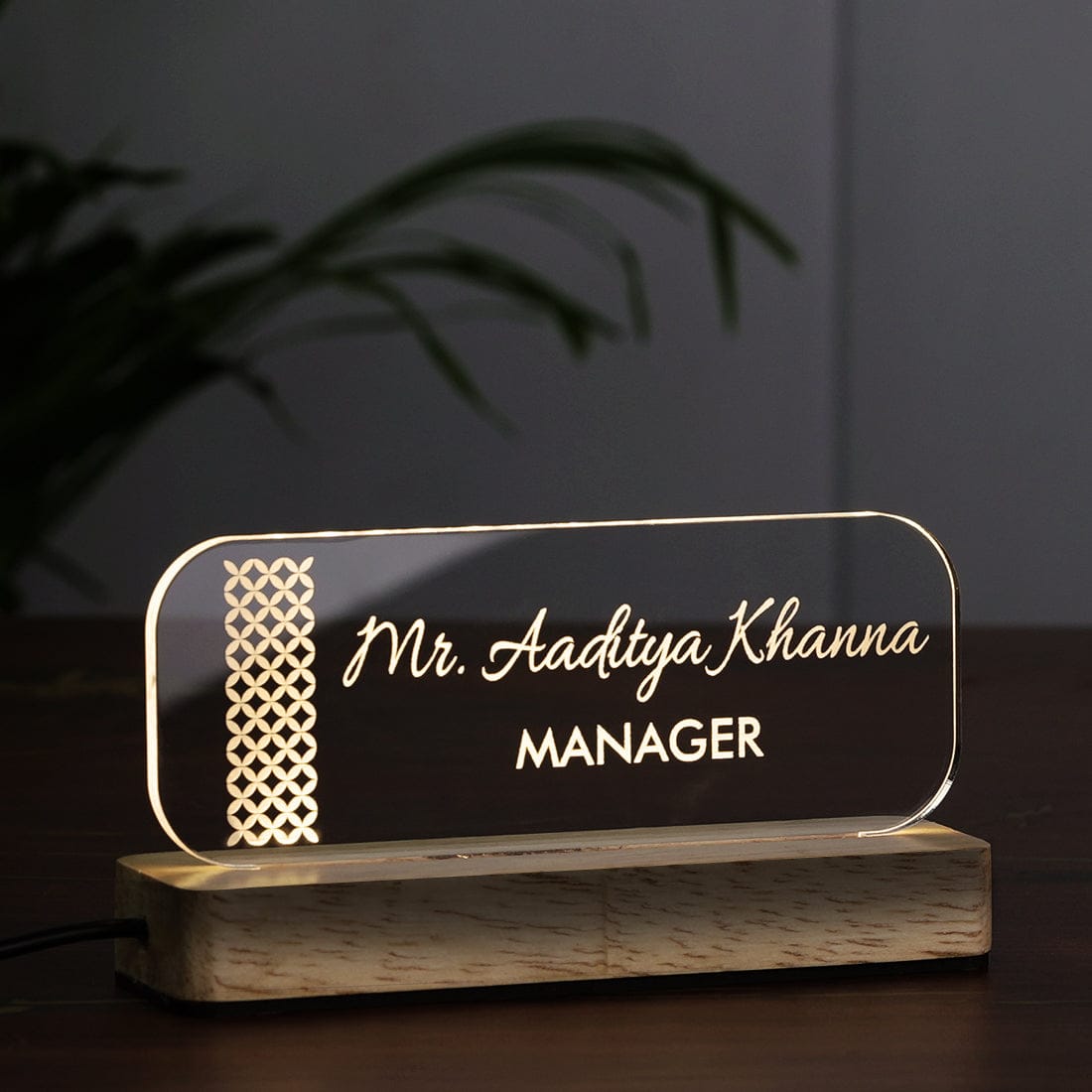 Side View of Fashionury Custom Name Engraved Name LED Night Lamp – Name & Post