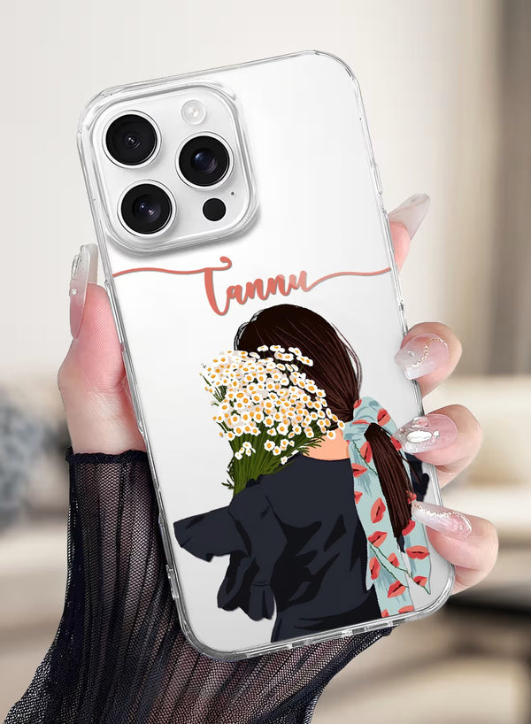 Custom Girl with Daisy Bouquet Personalized Phone Case