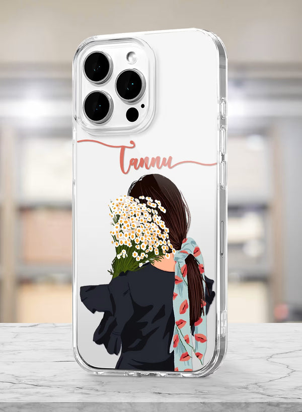 Custom Girl with Daisy Bouquet Personalized Phone Case
