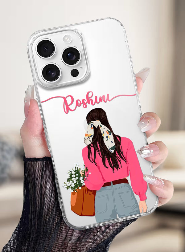Aesthetic Girl with Daisy Bouquet Custom Name Phone Cover