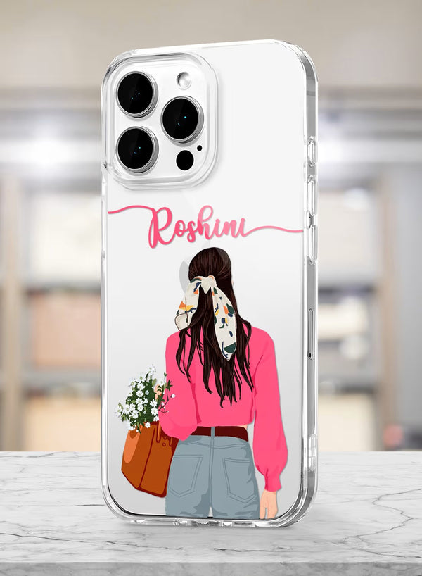 Aesthetic Girl with Daisy Bouquet Custom Name Phone Cover