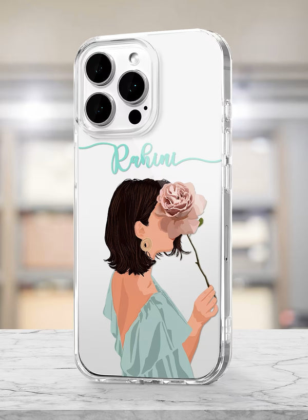 Custom Name Girl Holding Rose Aesthetic Phone Case