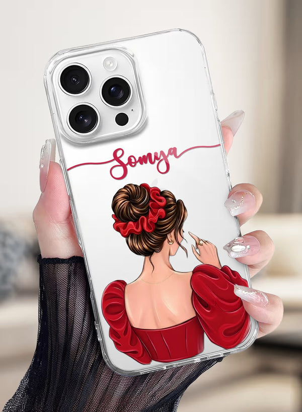 Elegant Red Dress Girl Personalized Clear Phone Case