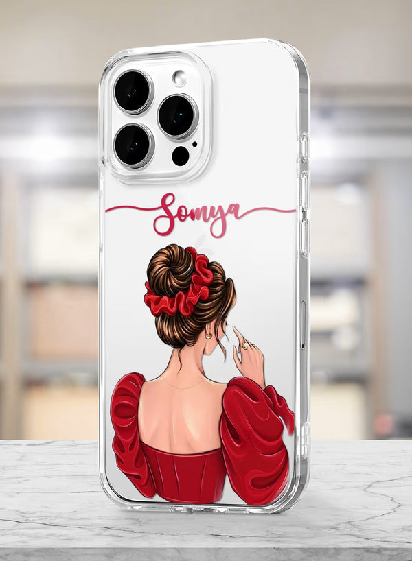 Elegant Red Dress Girl Personalized Clear Phone Case