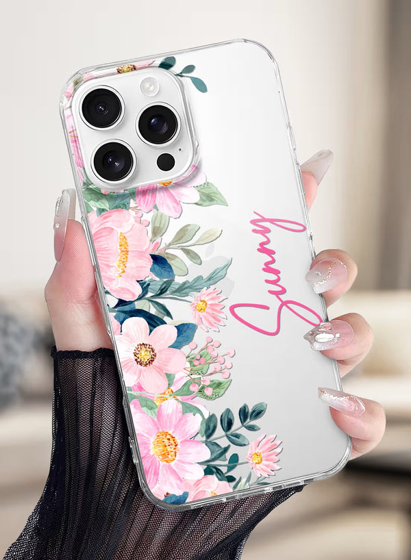 Custom Pink Floral Watercolor Personalized Phone Case