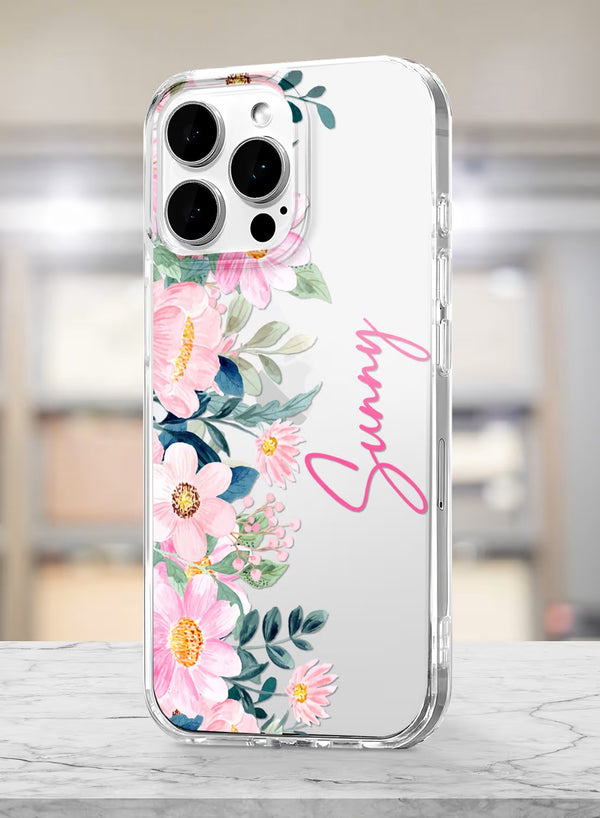 Custom Pink Floral Watercolor Personalized Phone Case