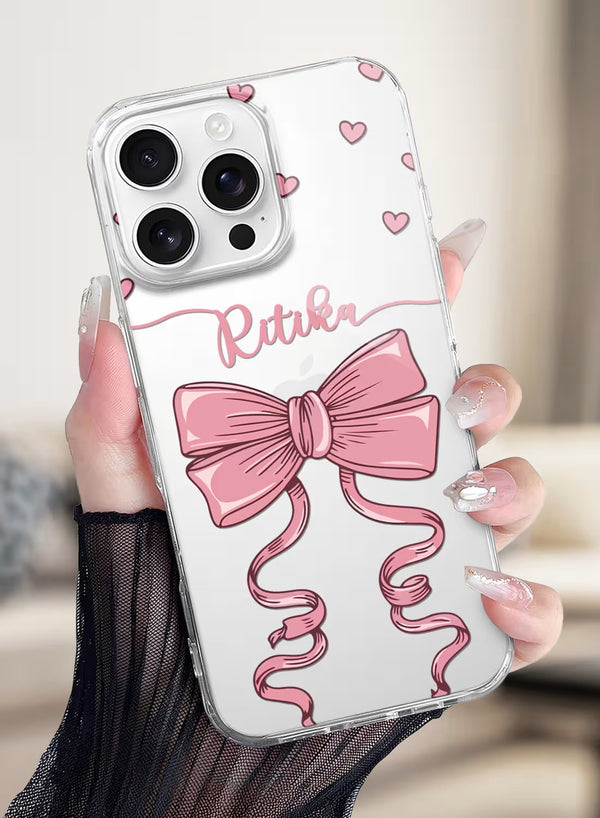 Personalized Pink Ribbon Aesthetic Clear Phone Cover