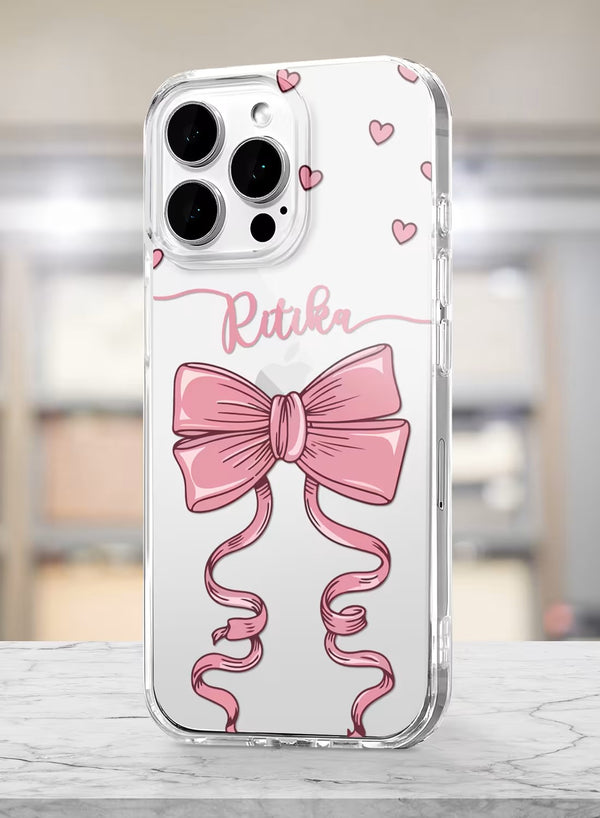 Personalized Pink Ribbon Aesthetic Clear Phone Cover