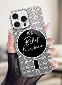 Custom Name Monochromatic Grid Pattern Clear Phone Case