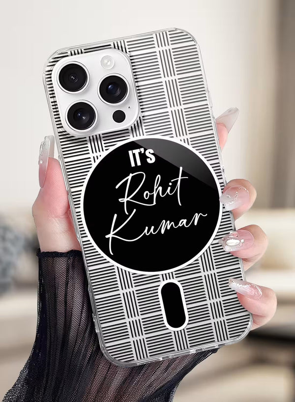 Custom Name Monochromatic Grid Pattern Clear Phone Case
