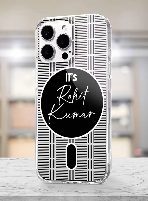 Custom Name Monochromatic Grid Pattern Clear Phone Case