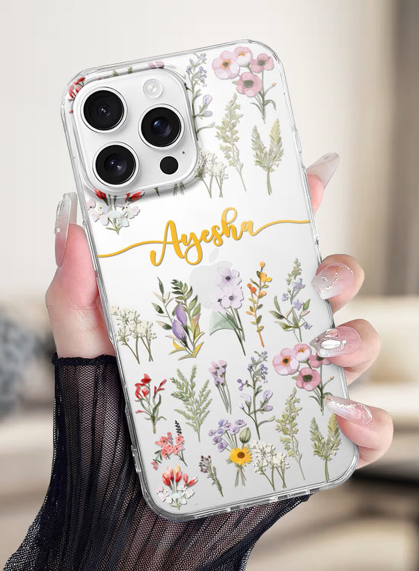 Custom Botanical Wildflower Name Clear Phone Case